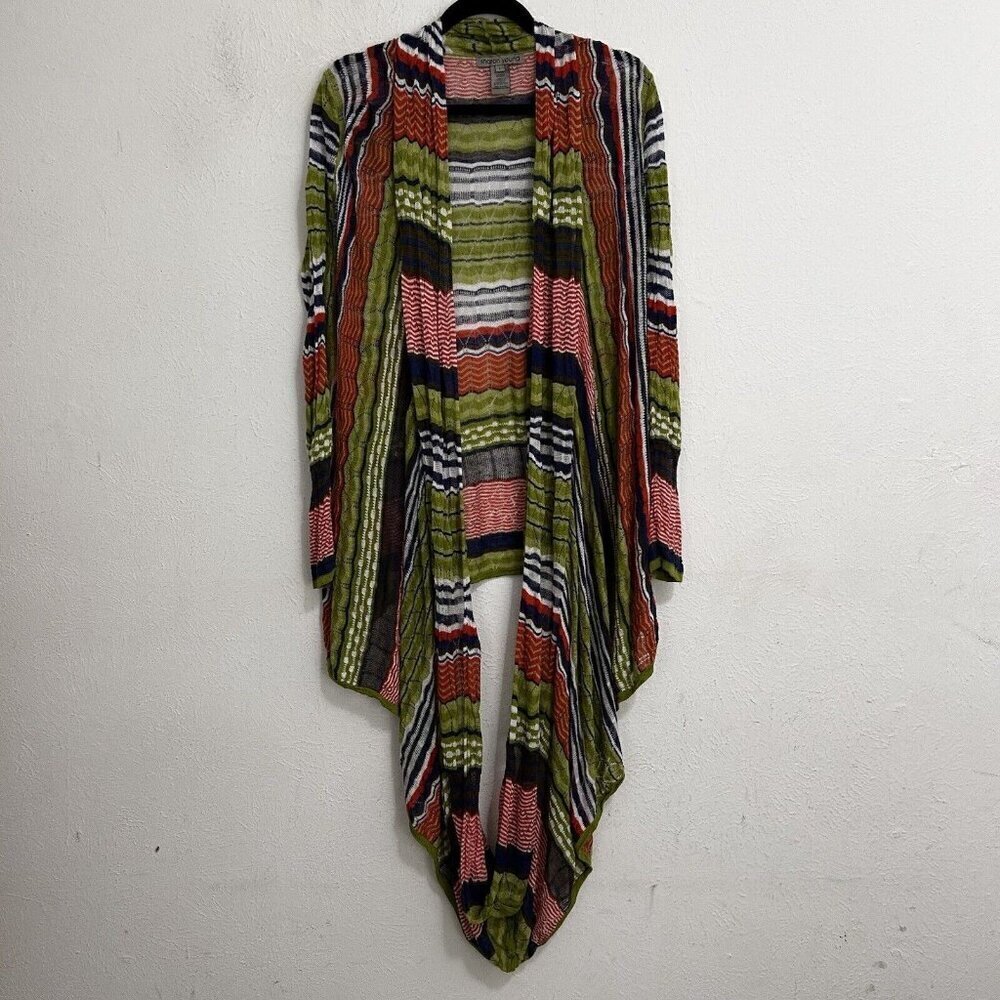 Sharon Young Multicolor Striped Wrap Around Cardigan Lightweight Size L‎